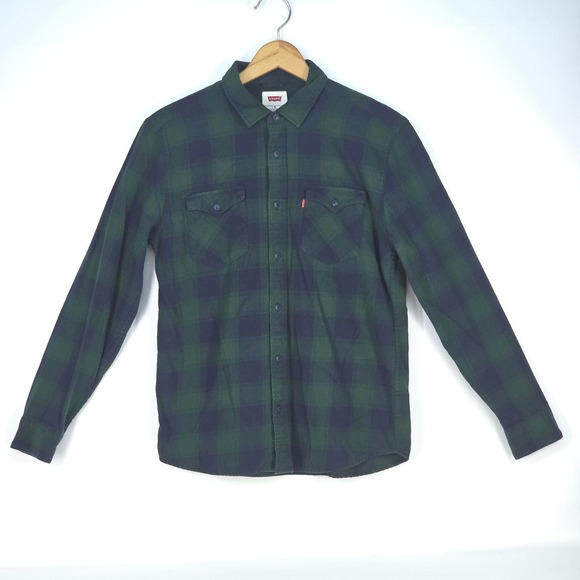 Levi's Plaid‎ Chore Shirt Mens Medium Button Down Western Pocket Grunge Workwear - Picture 1 of 15
